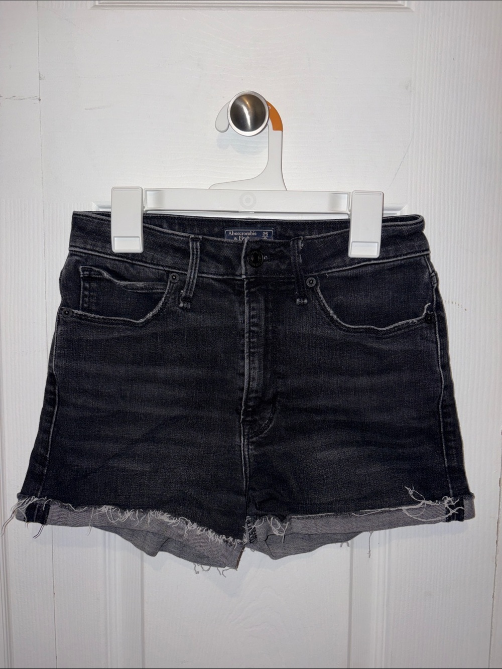 Abercrombie & Fitch Black Frayed Hem Denim Shorts